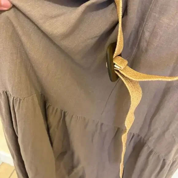 Adyson Parker Women's Linen Blend Tiered Ruffle Pockets Midi Dress Brown Size M - Picture 5 of 9